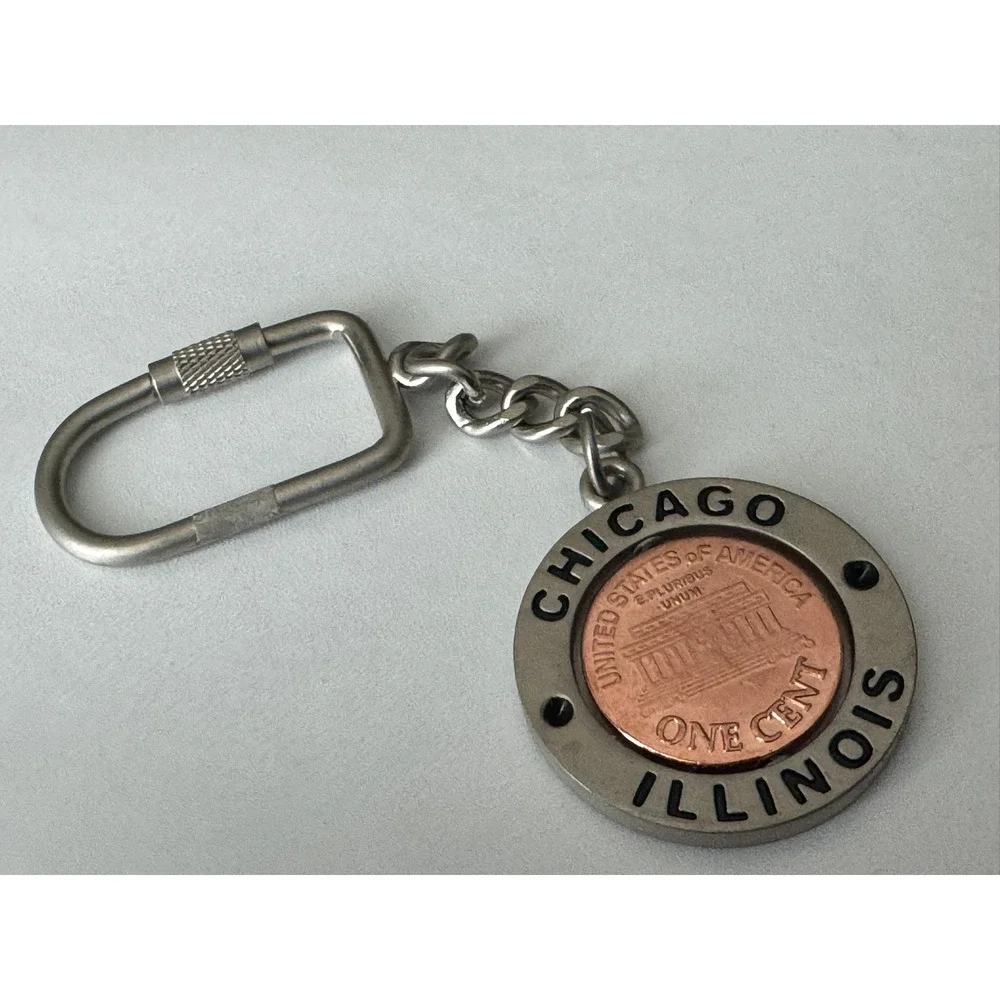 Chicago Illinois Souvenir Keychain Spinning‎ 2004 Lincoln Penny Style Key Ring